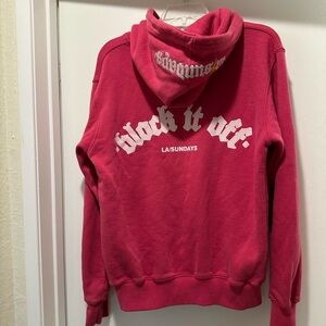 LA/Sundays Pink Face Mask Hoodie w “Black it Off” on the back Size Small